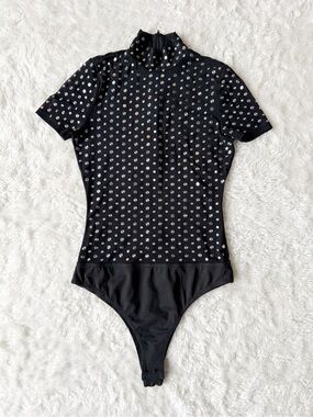 Banjul Woman Black Sheer Metal Detail Bodysuit SMALL Whimsigoth Grunge Goth